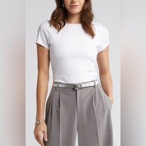 Halogen White Short Sleeve Top with Gray Pants